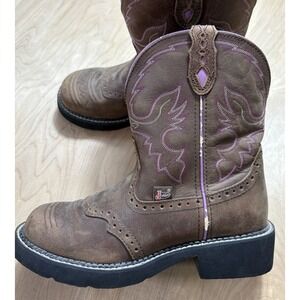 Justin Gypsy Cowboy Western Boots Women Brown Embroidered Leather Size 9